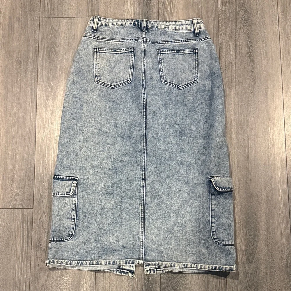 Denim Midi Skirt with Pockets - Picture 2 of 2
